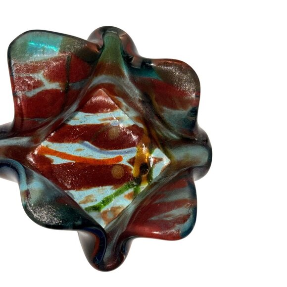 Handcrafted Multicolor Fused Glass Bowl With Abstract Design & Wavy Edges 3"x3"x - Picture 3 of 9